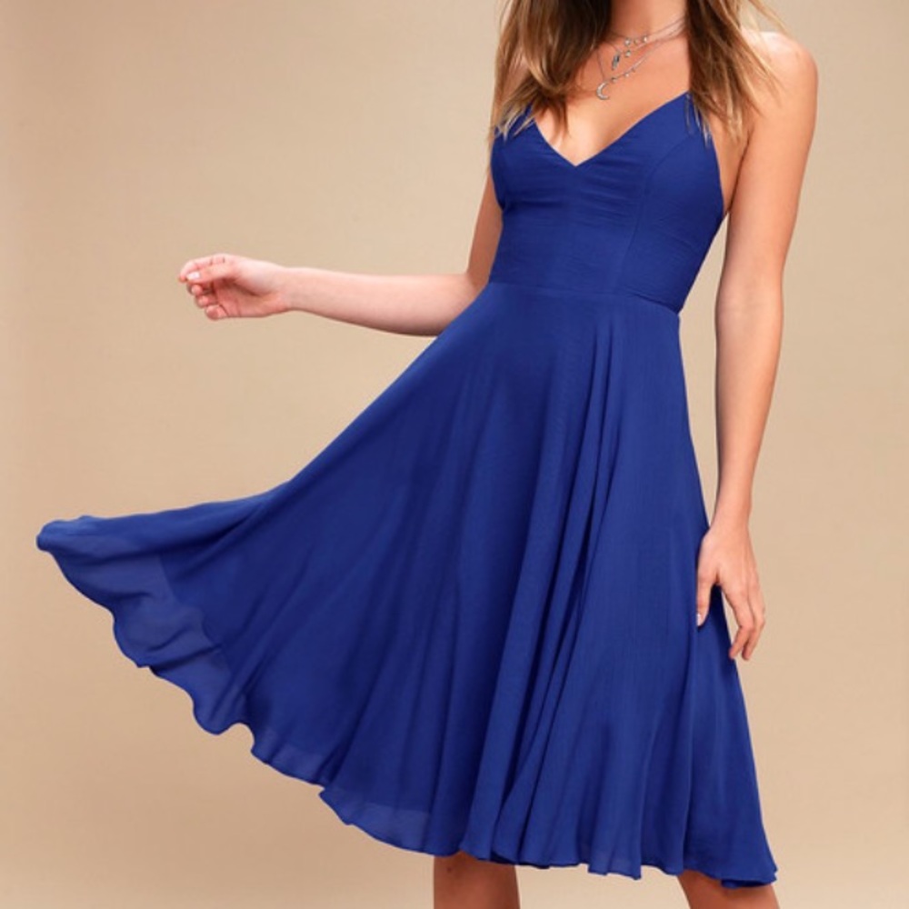Lulu's Royal Blue Spaghetti Strap Fit-and-Flare Dress